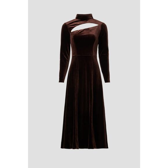 Rene Ruiz Velvet Midi Dress in Brown Size 2 - Picture 10 of 10
